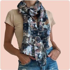 NWT Cat Lady Cat Collage Polyester Scarf